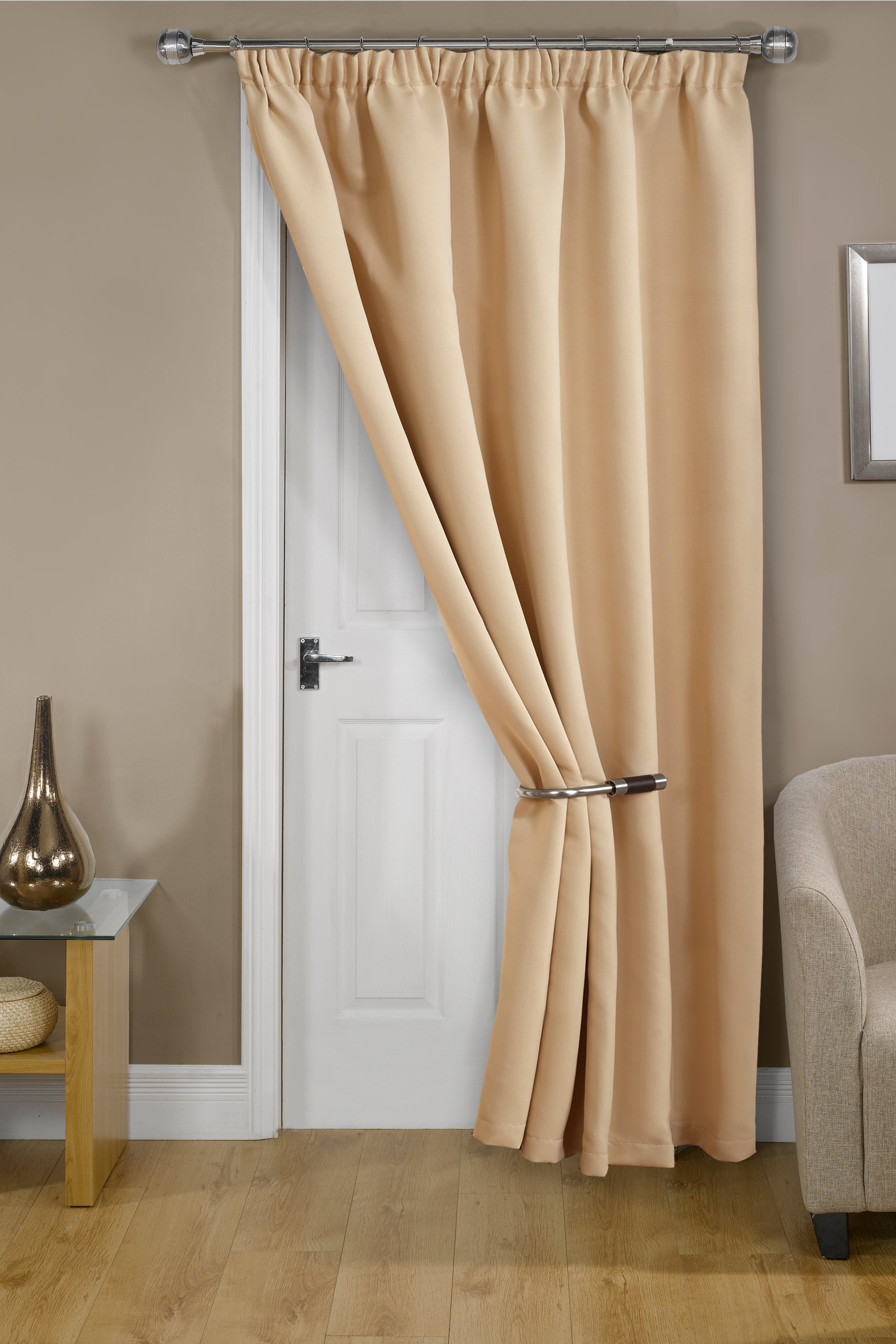 Solid Plain Pencil Pleat Blackout Door Curtain