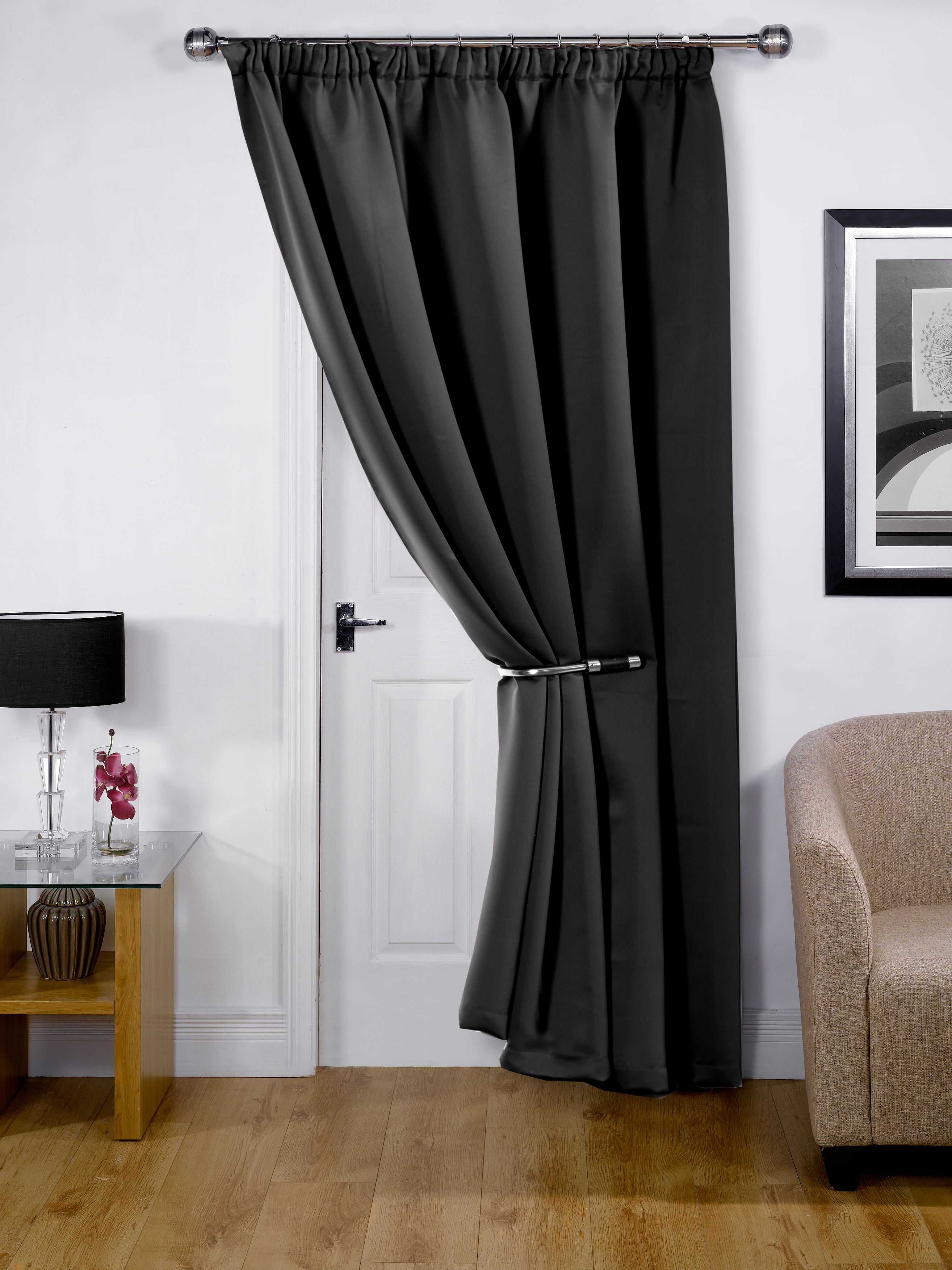 Solid Plain Pencil Pleat Blackout Door Curtain