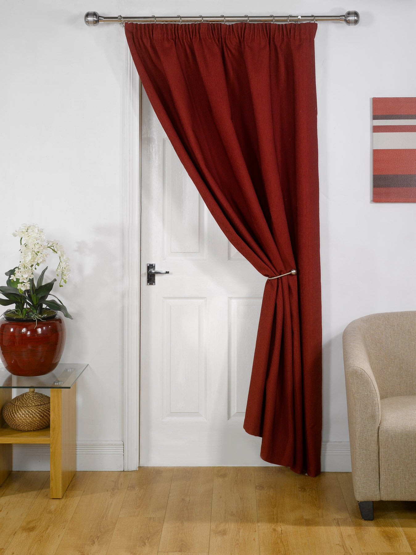 Solid Plain Pencil Pleat Blackout Door Curtain