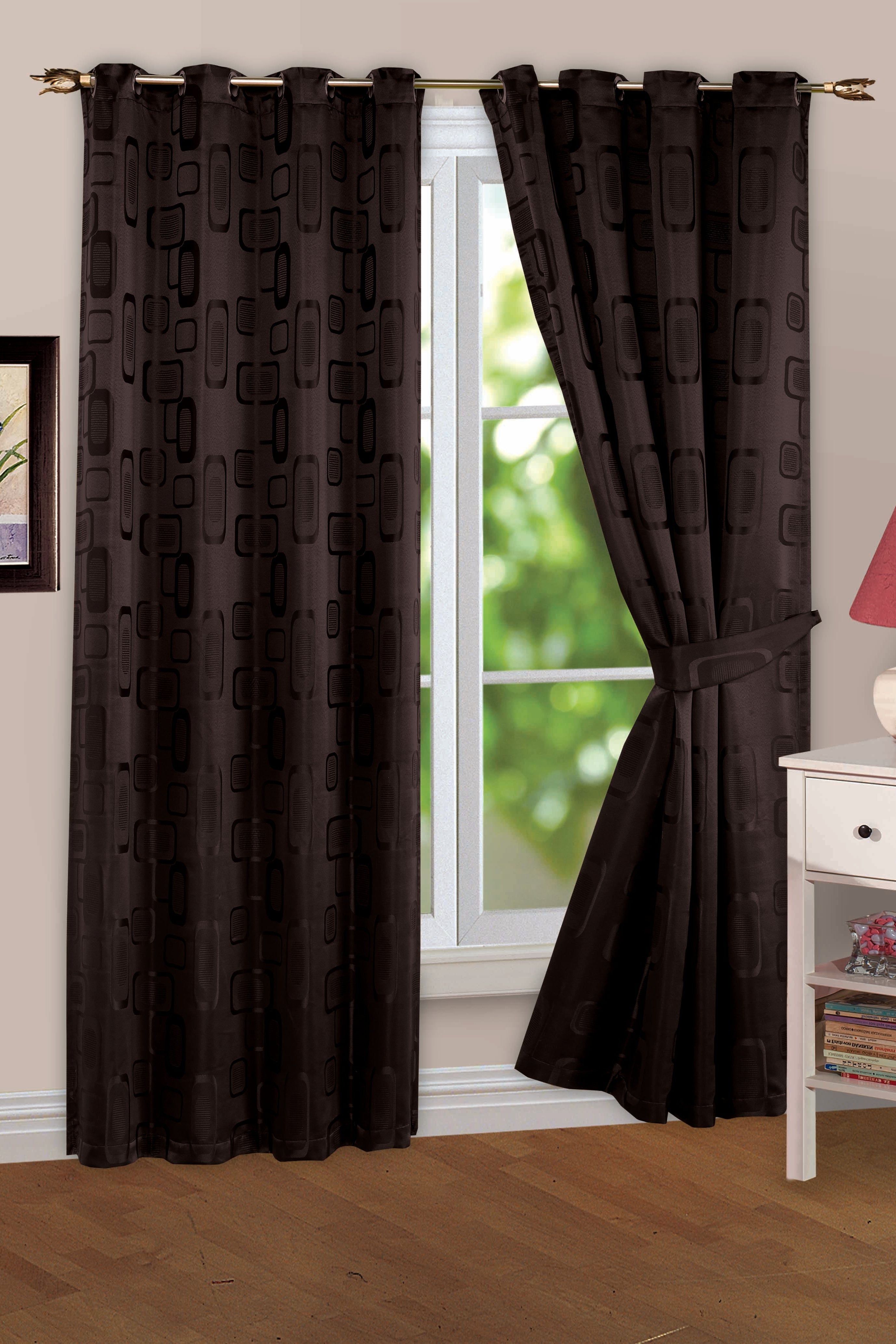Embossed Geometric Oval Jacquard Eyelet Blackout Curtains