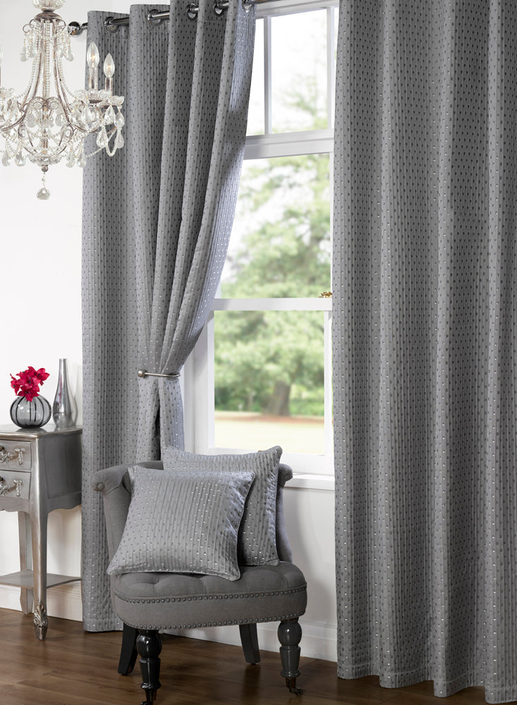 Fine Dot Vertical Stripe Jacquard Eyelet Blackout Curtain