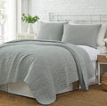 Pre-Washed Cotton Mini Grid Quilted Coverlet 3 Piece Bedding Set, Solid Square Stitch All Season Bedspread with 2 Pillow Shams