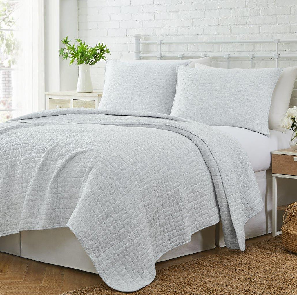 Pre-Washed Cotton Mini Grid Quilted Coverlet 3 Piece Bedding Set, Solid Square Stitch All Season Bedspread with 2 Pillow Shams