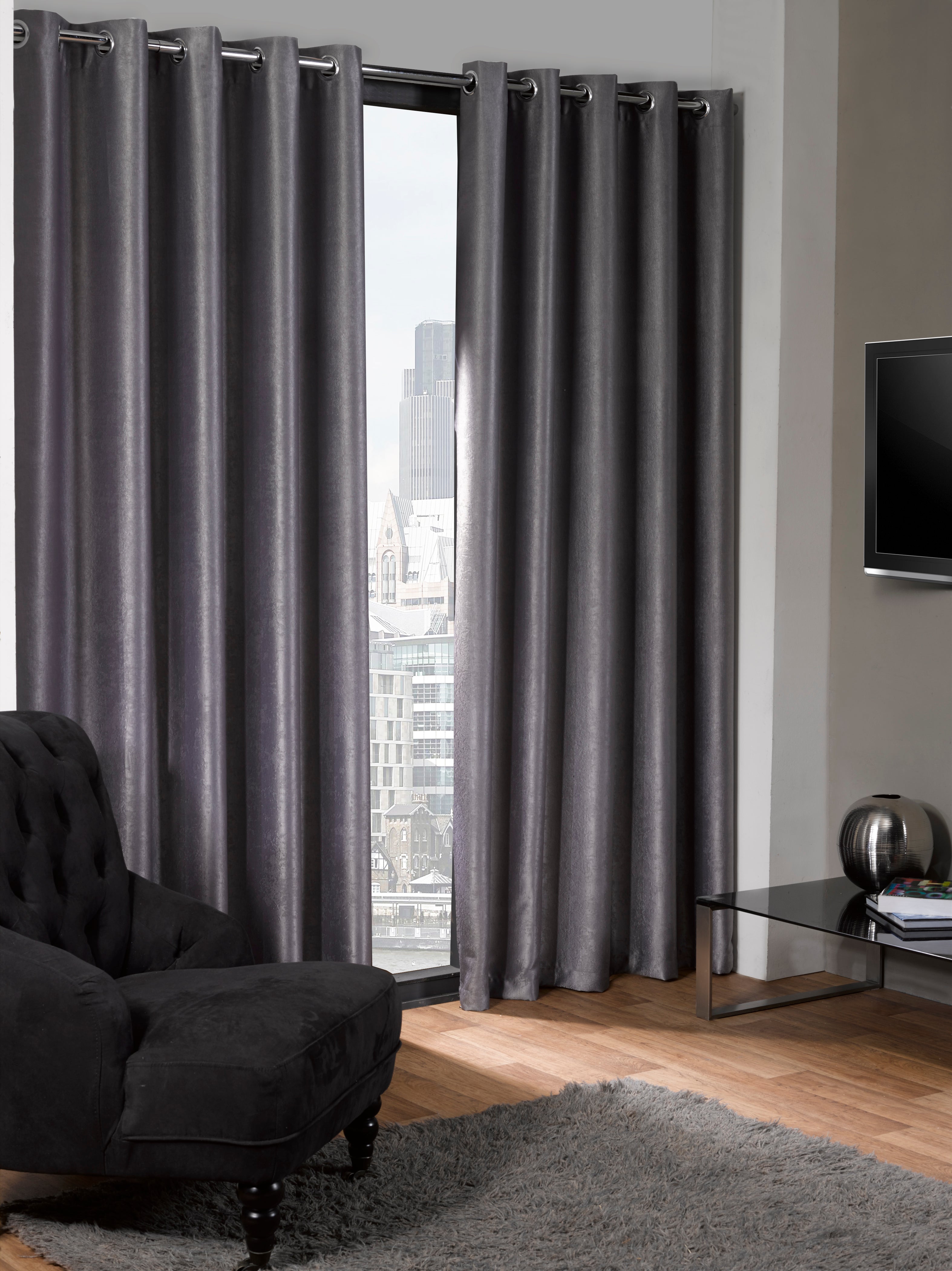 Modern Minimalist Matte Solid Velvet Blackout Eyelet Curtains