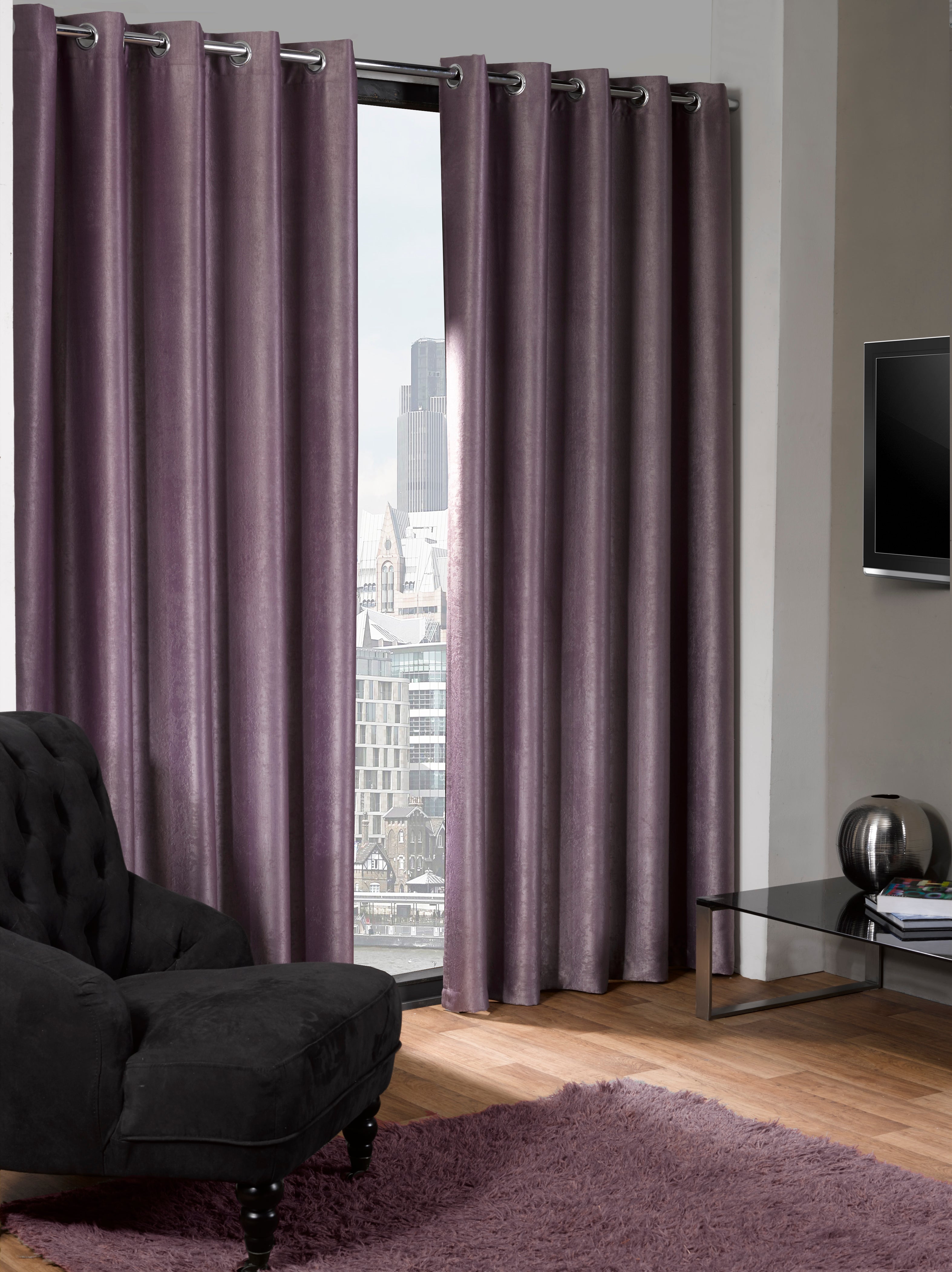 Modern Minimalist Matte Solid Velvet Blackout Eyelet Curtains