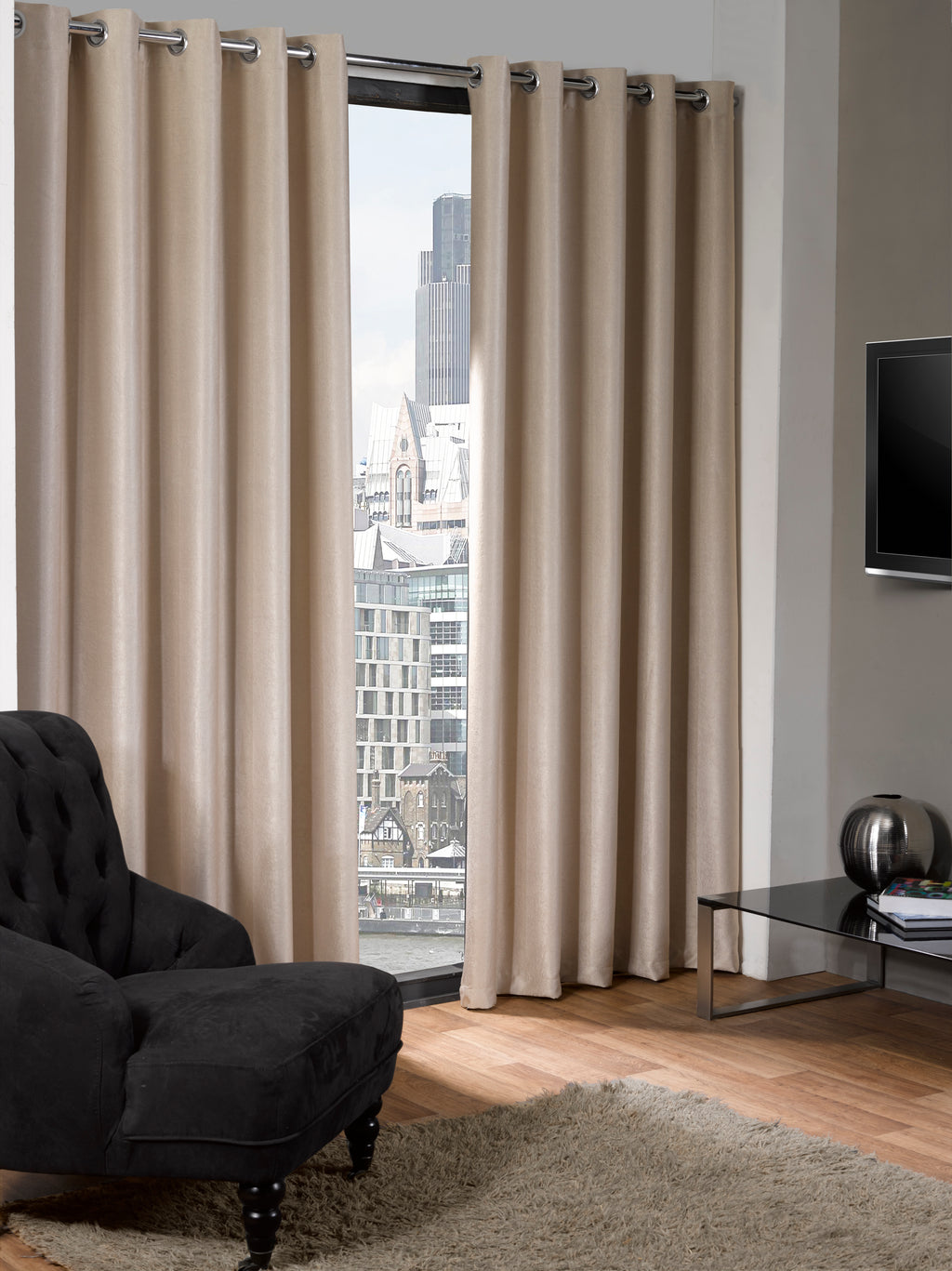 Modern Minimalist Matte Solid Velvet Blackout Eyelet Curtains