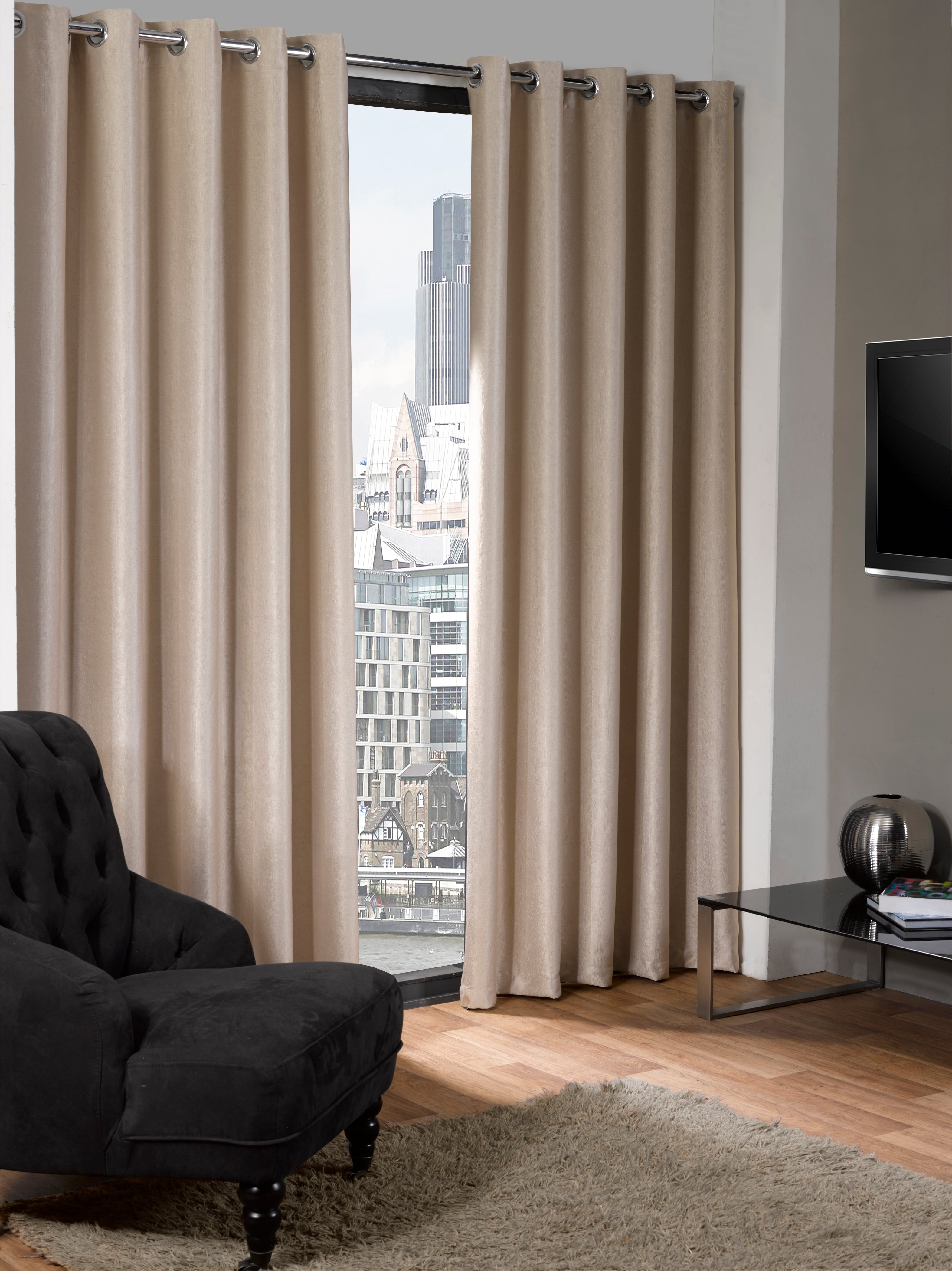 Modern Minimalist Matte Solid Velvet Blackout Eyelet Curtains