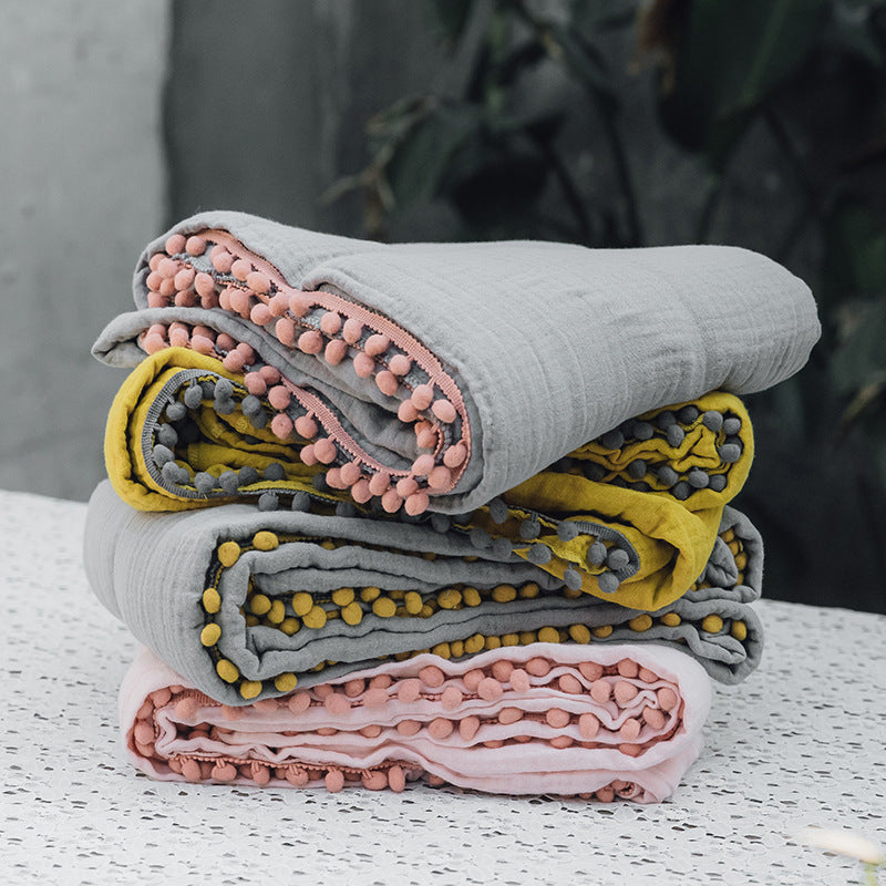 Colorful Pom Pom Trimmed Bed Throw