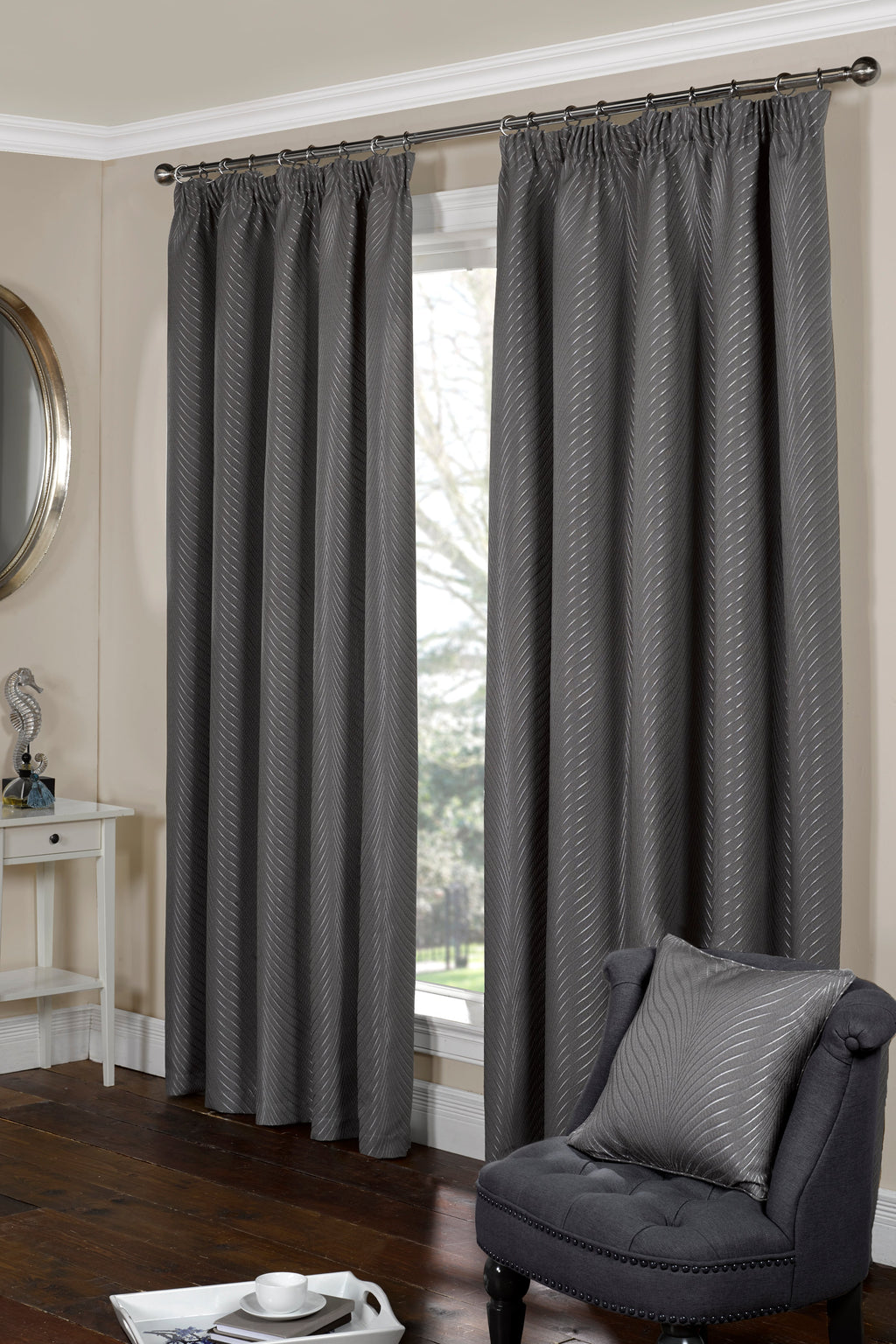 Metallic Chevron Stripe Jacquard Pencil Pleat Blackout Curtains
