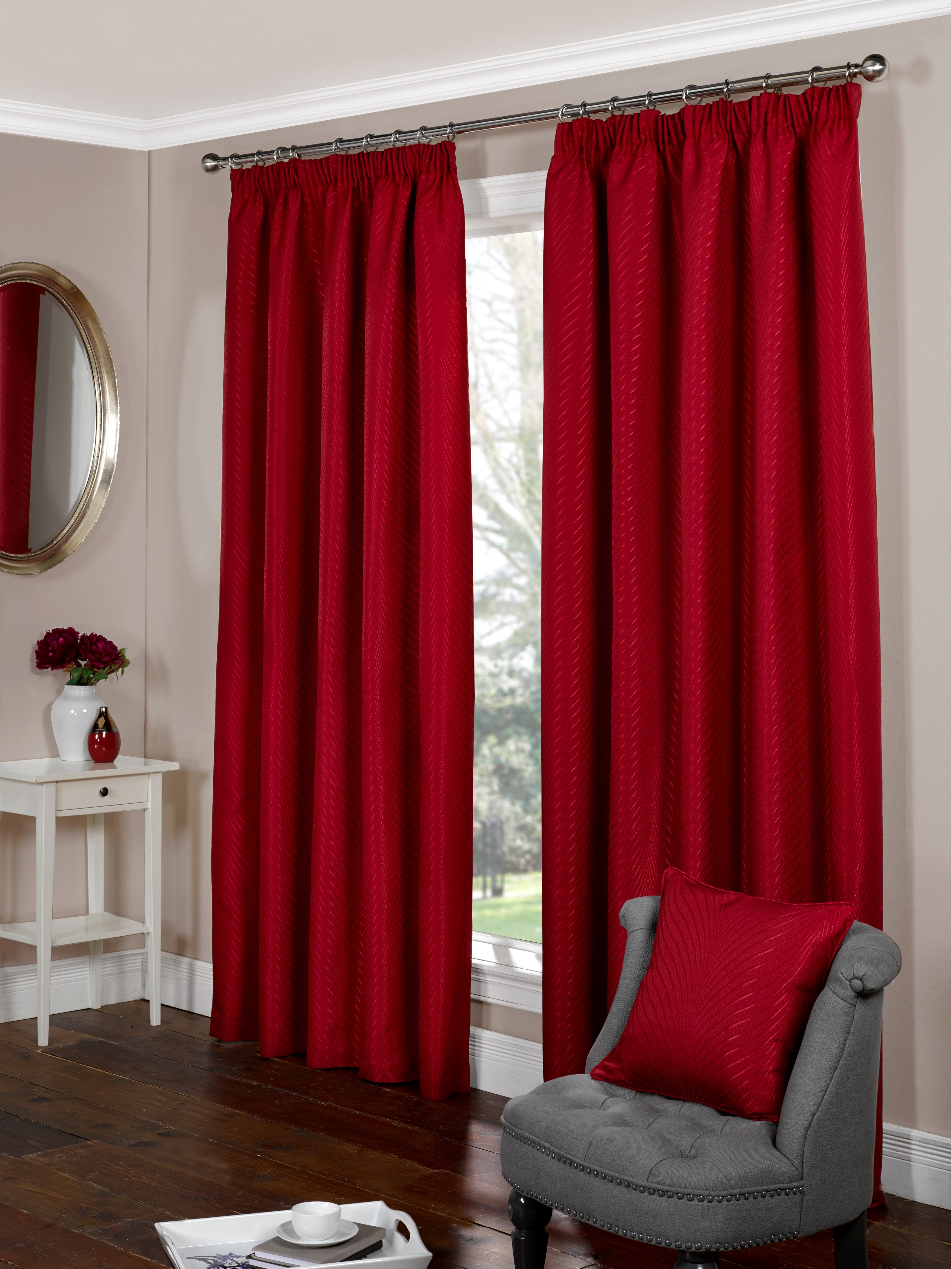 Metallic Chevron Stripe Jacquard Pencil Pleat Blackout Curtains