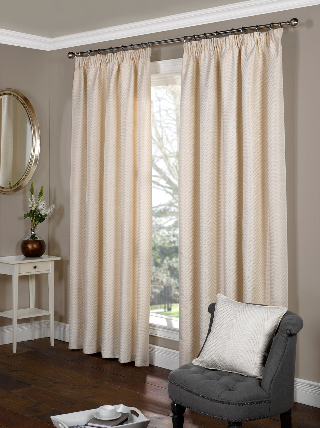 Metallic Chevron Stripe Jacquard Pencil Pleat Blackout Curtains