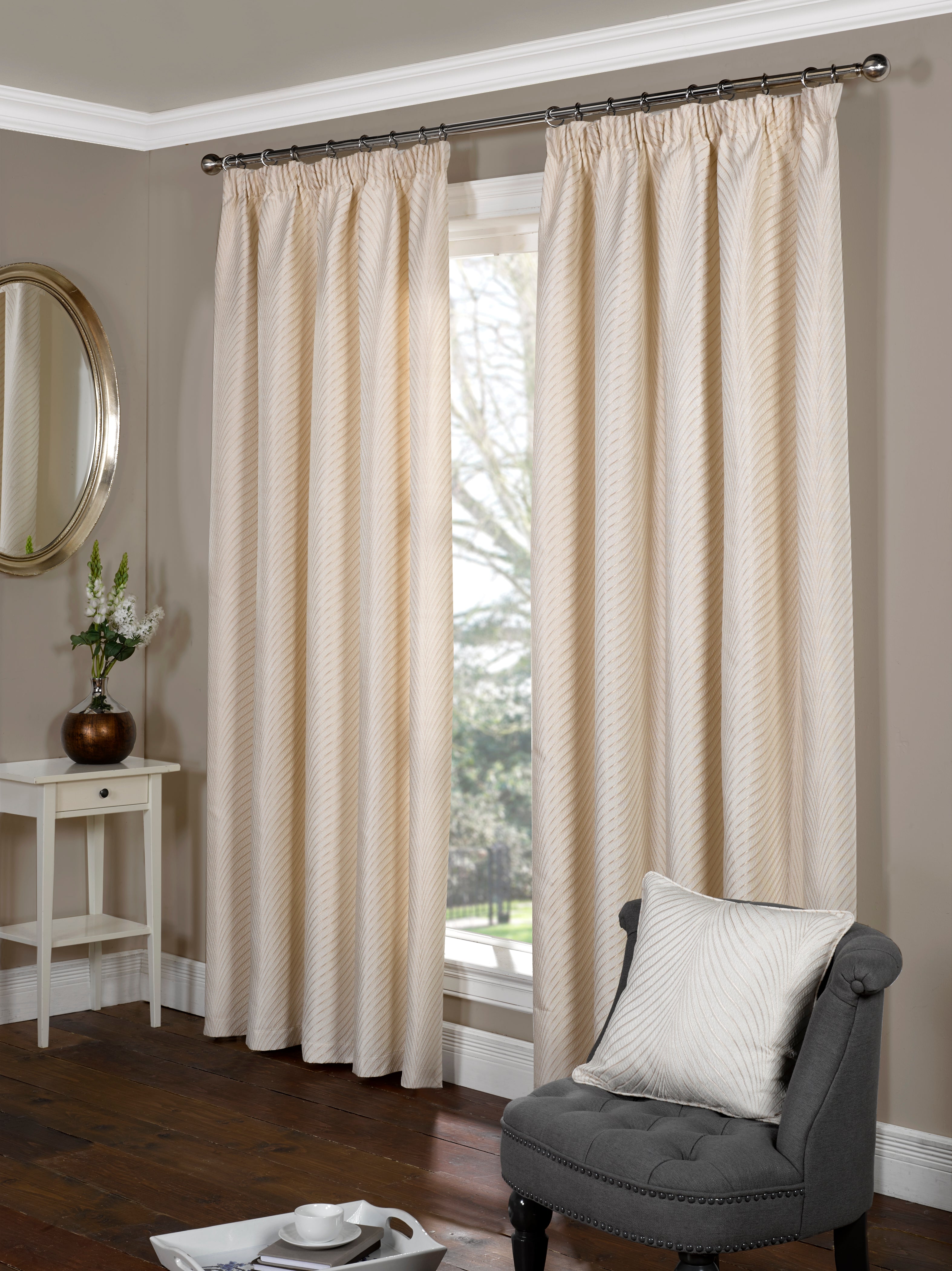 Metallic Chevron Stripe Jacquard Pencil Pleat Blackout Curtains