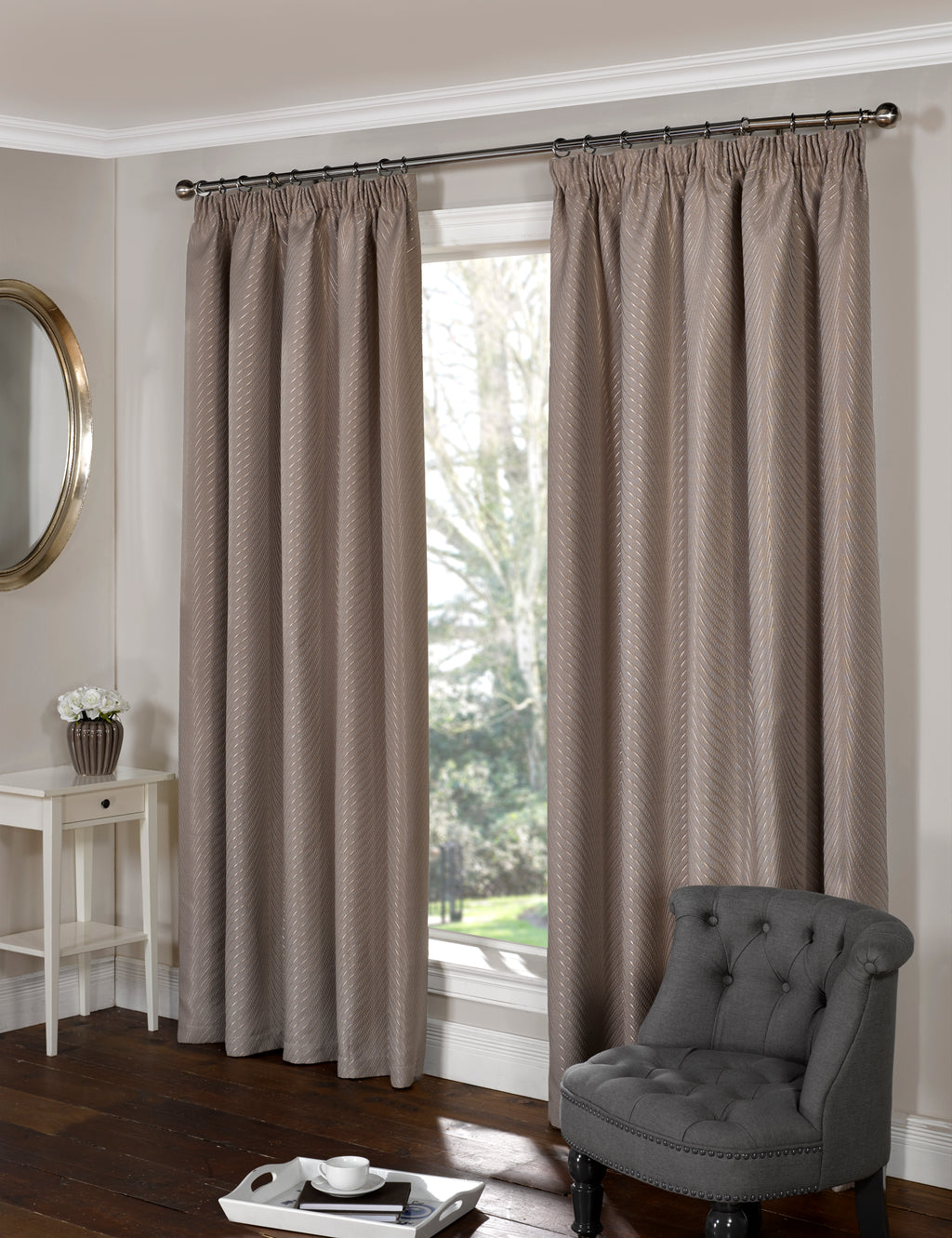 Metallic Chevron Stripe Jacquard Pencil Pleat Blackout Curtains
