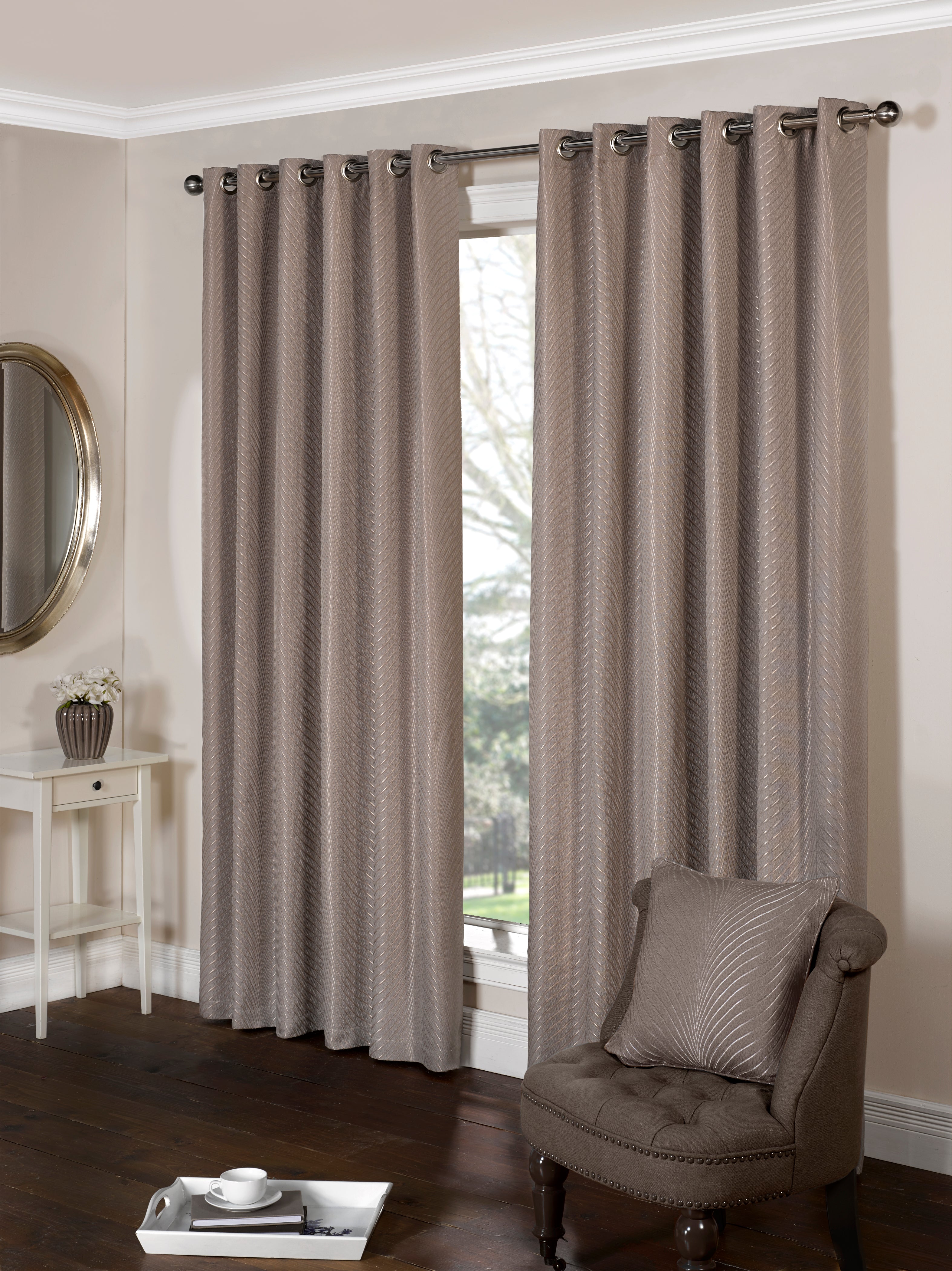 Metallic Chevron Stripe Jacquard Pencil Pleat Blackout Curtains