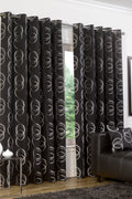 Contemporary Metallic Swirl Circle Blackout Eyelet Curtains