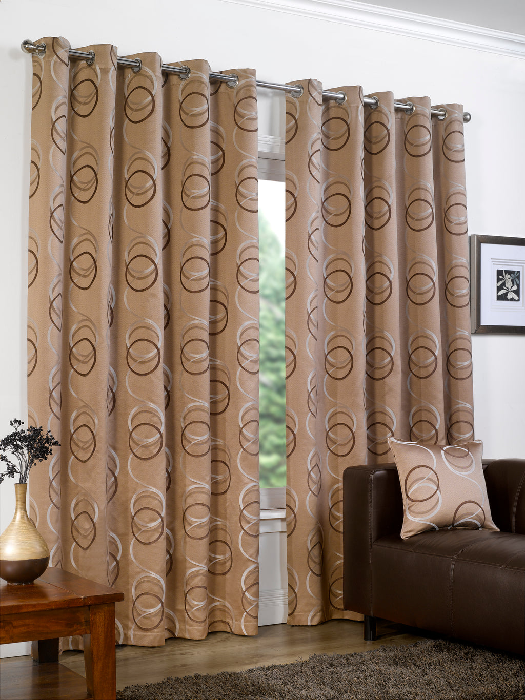 Contemporary Metallic Swirl Circle Blackout Eyelet Curtains