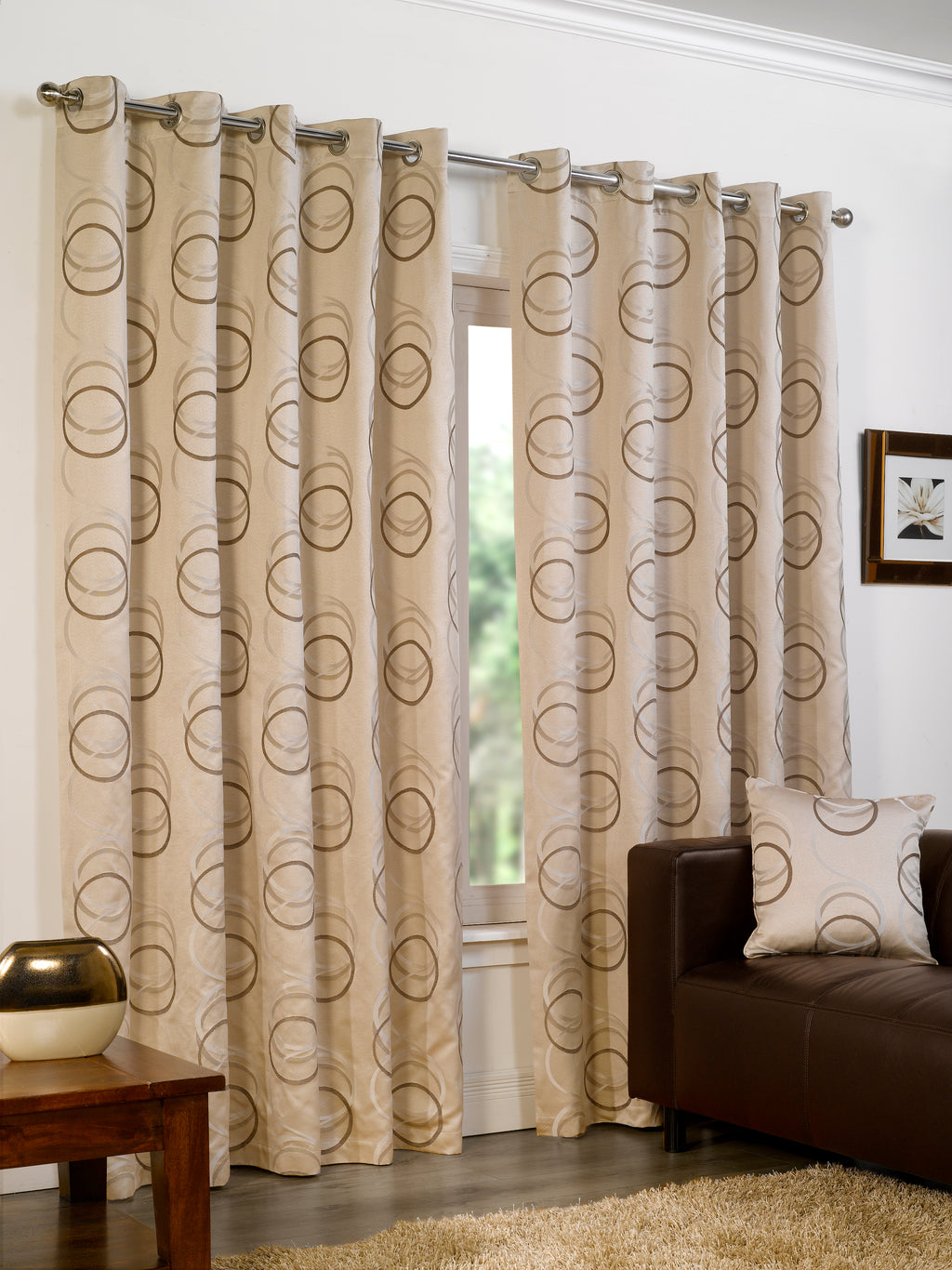 Contemporary Metallic Swirl Circle Blackout Eyelet Curtains