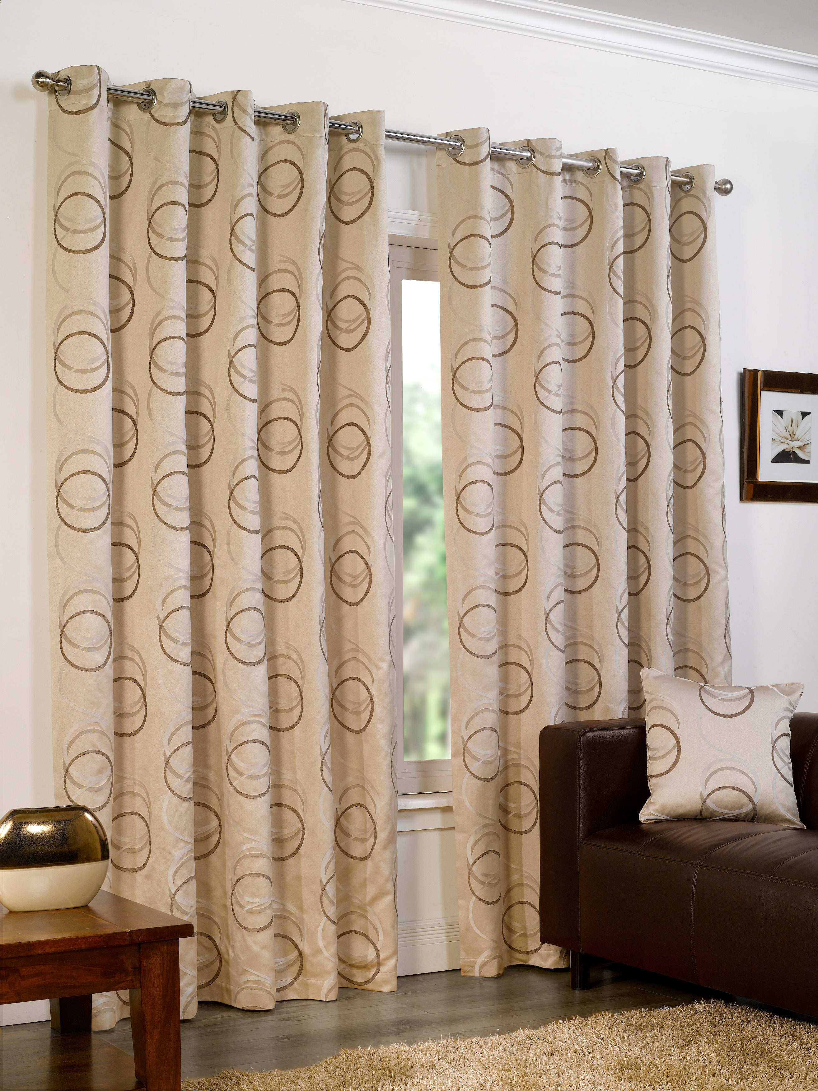 Contemporary Metallic Swirl Circle Blackout Eyelet Curtains