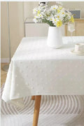 White 3D Textured Tablecloth with Tufted Dots, Soft Fabric, Elegant Table Cover for Dining & Home Decor