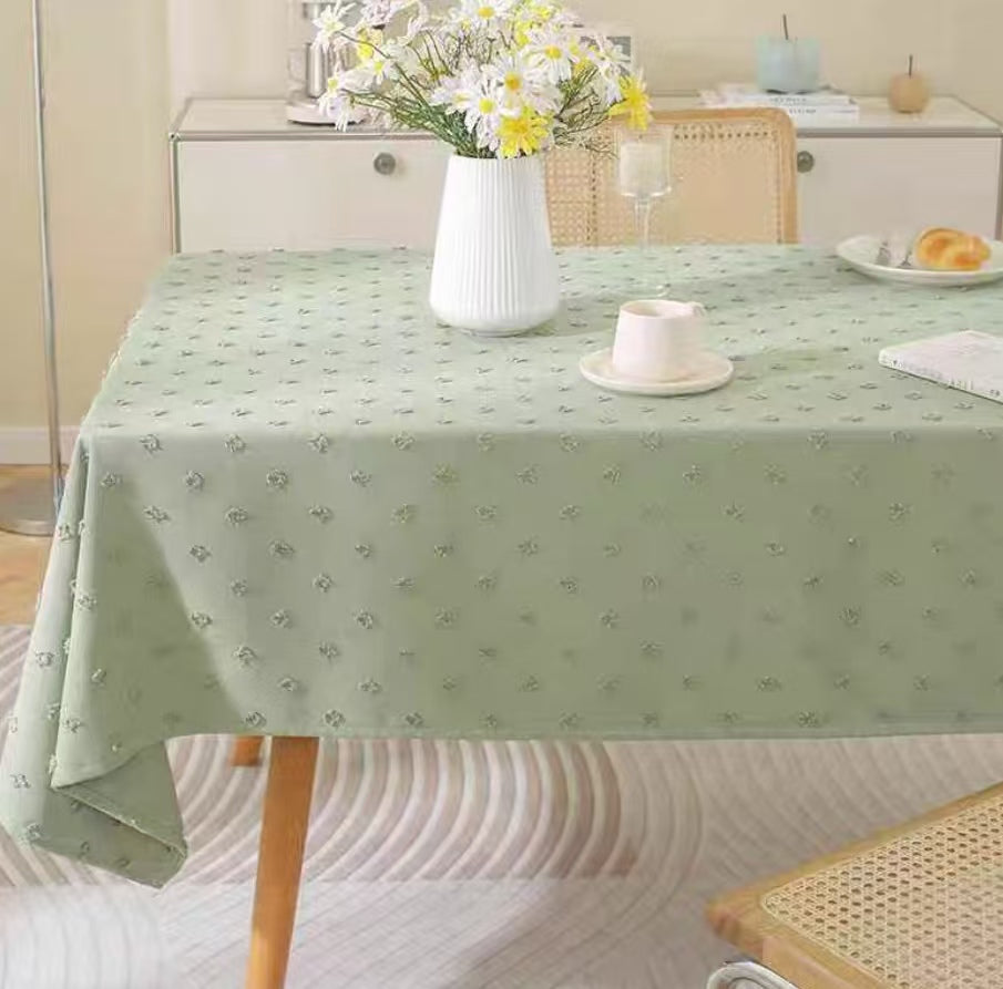 White 3D Textured Tablecloth with Tufted Dots, Soft Fabric, Elegant Table Cover for Dining & Home Decor