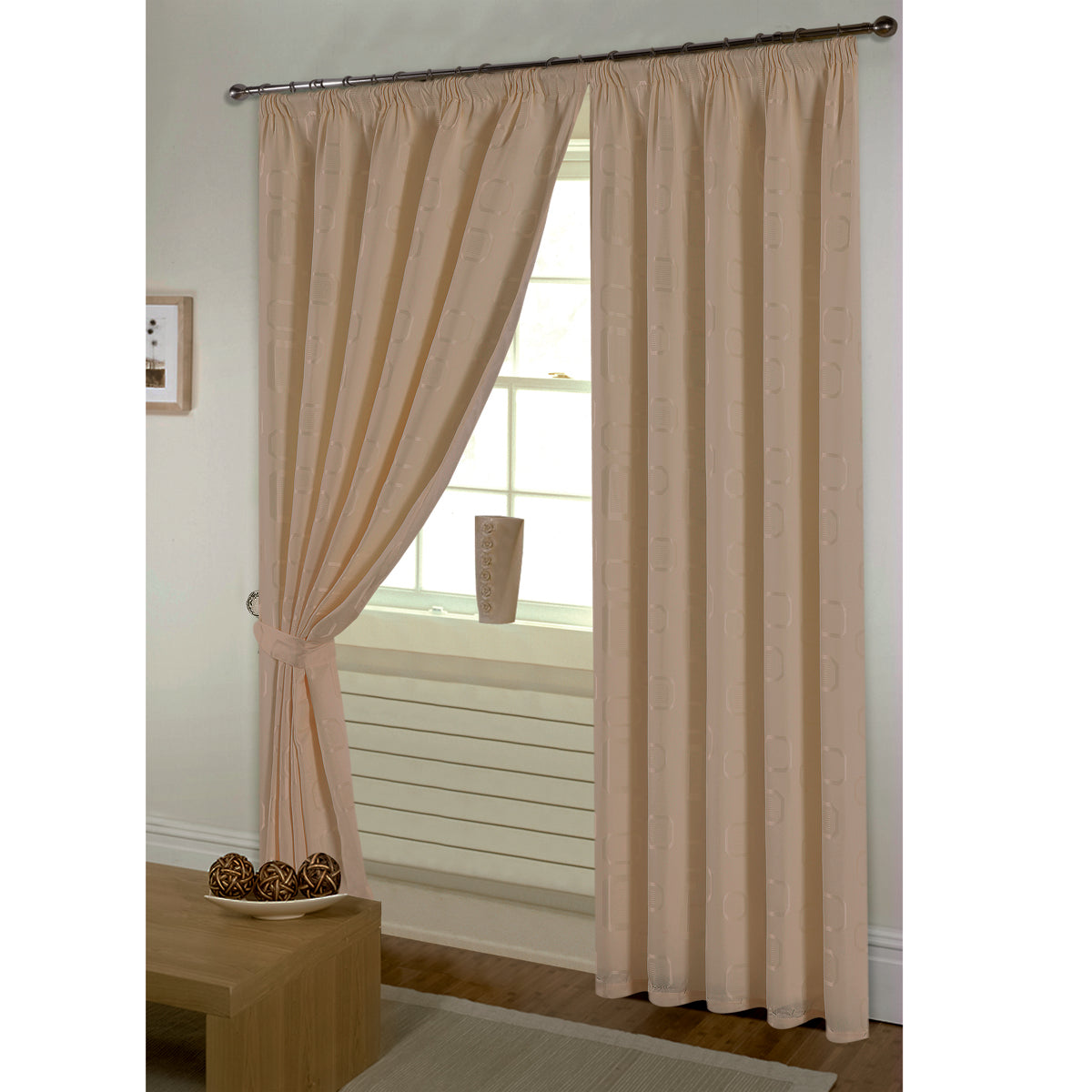 Casual Minimal Embossed Rectangle Grid Blackout Pencil Pleat Curtains