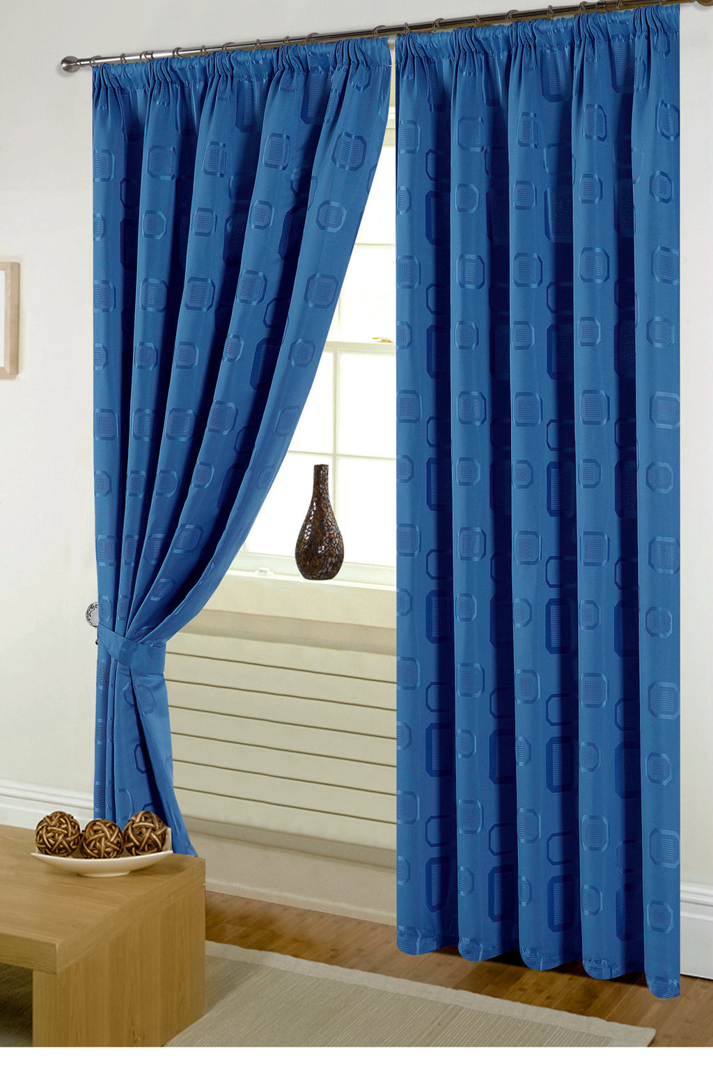 Casual Minimal Embossed Rectangle Grid Blackout Pencil Pleat Curtains