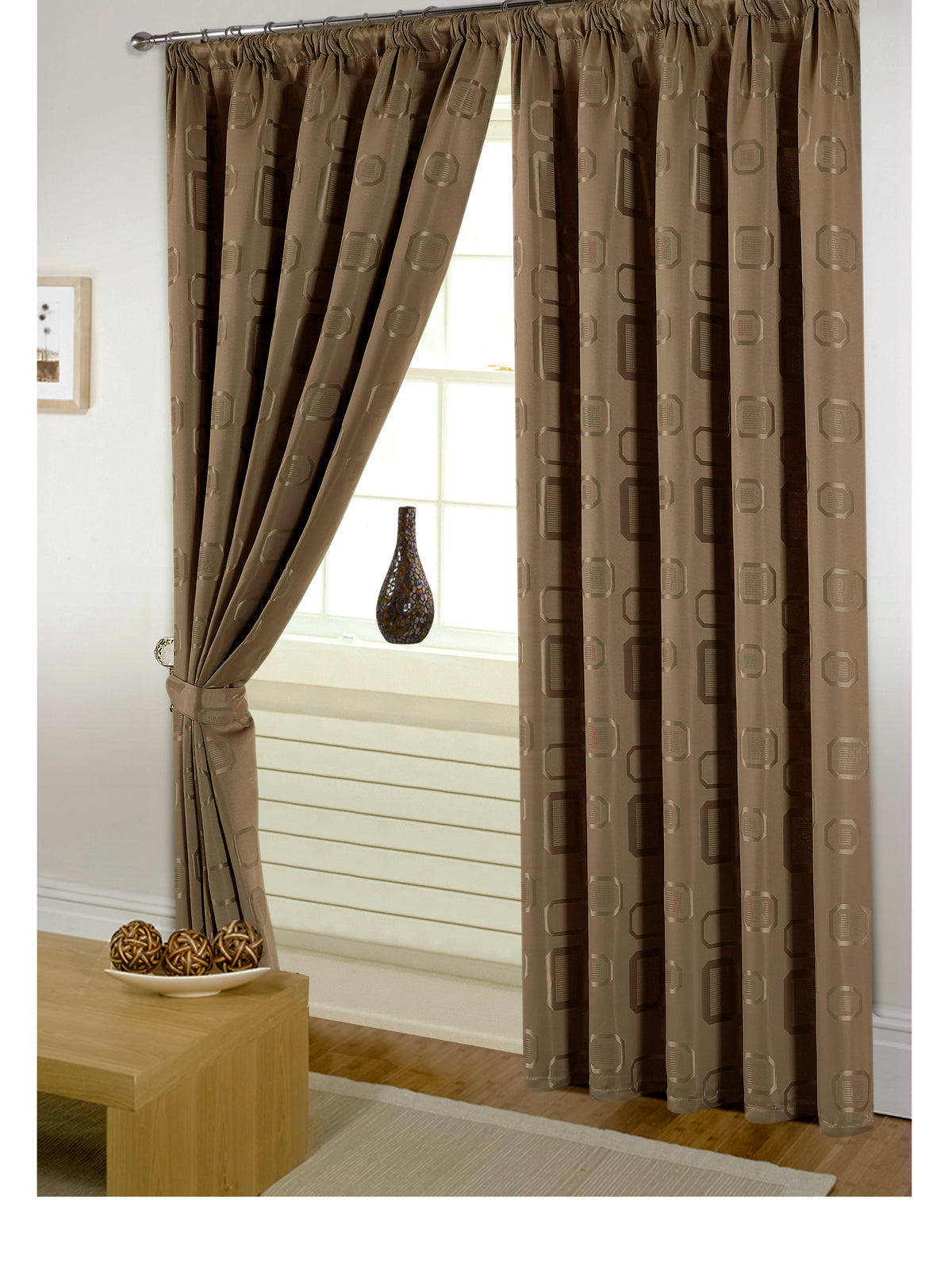 Casual Minimal Embossed Rectangle Grid Blackout Pencil Pleat Curtains