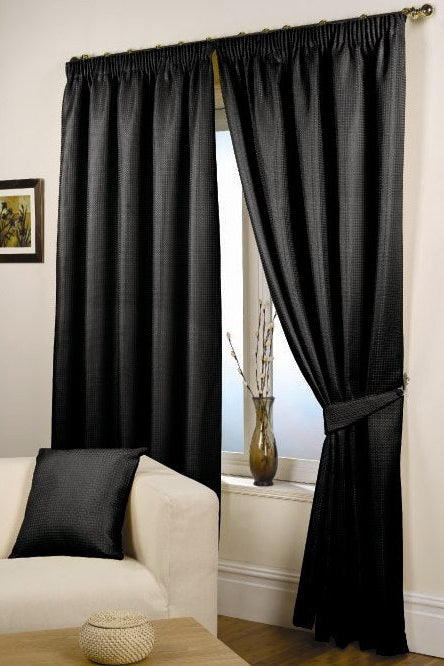 Tiny Grid Textured Pencil Pleat Blackout Curtains