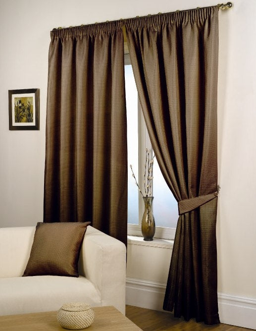 Tiny Grid Textured Pencil Pleat Blackout Curtains
