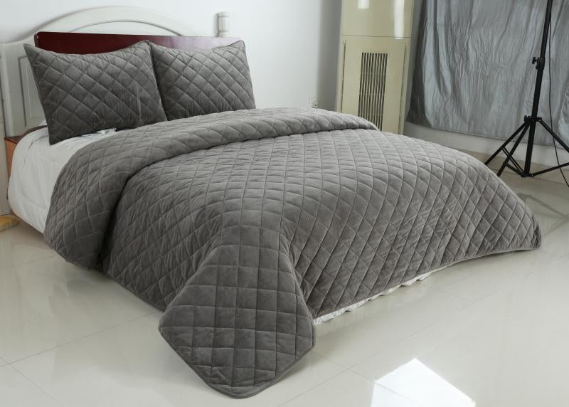 Soft Velvet Quilted Coverlet Set | Neutral Solid Tone Warm Bedroom Bedspread Bedding