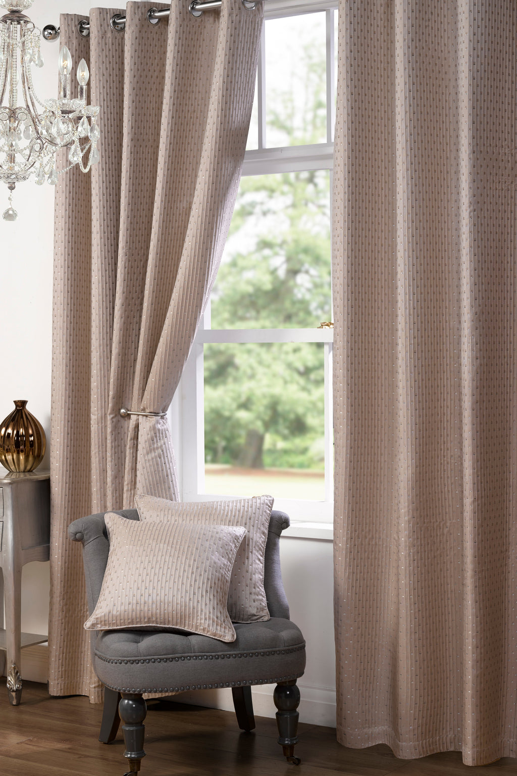 Fine Dot Vertical Stripe Jacquard Eyelet Blackout Curtain