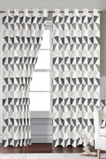 Geometric Triangle Printed Eyelet Blackout Curtains, Modern Tri Color Block Thermal Insulated Window Drapes Multiple Colors for Bedroom Living Room