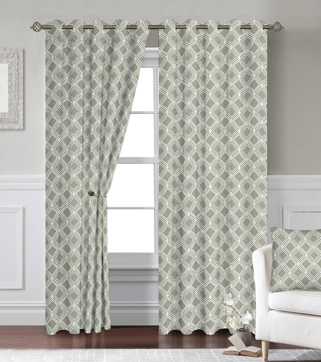 Geometric Triangle Printed Eyelet Blackout Curtains, Modern Tri Color Block Thermal Insulated Window Drapes Multiple Colors for Bedroom Living Room