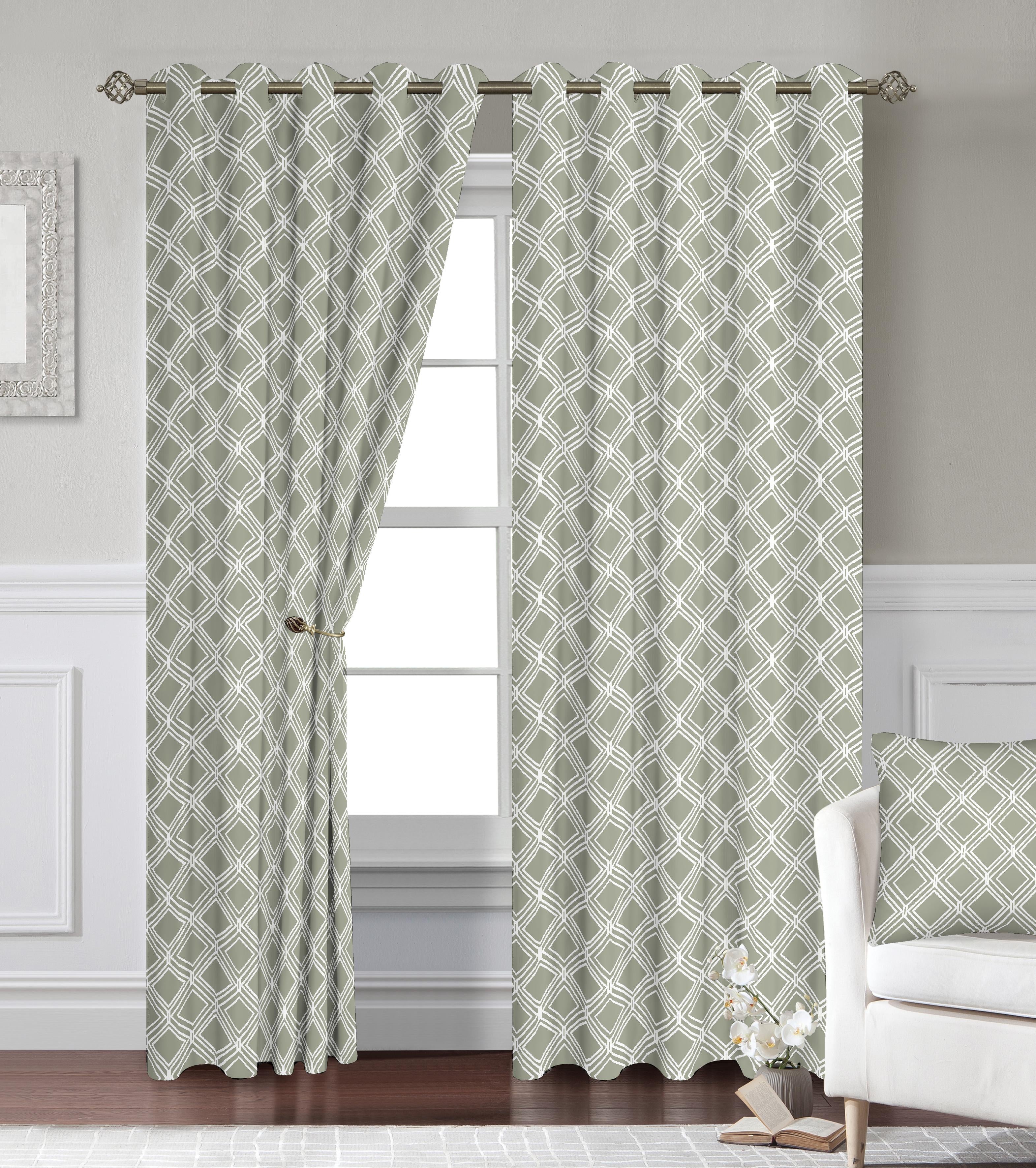Geometric Triangle Printed Eyelet Blackout Curtains, Modern Tri Color Block Thermal Insulated Window Drapes Multiple Colors for Bedroom Living Room