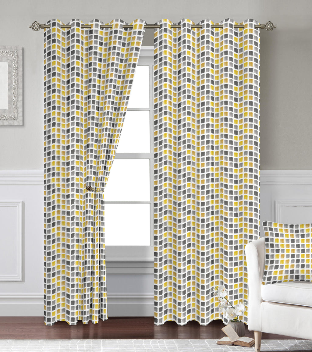 Geometric Triangle Printed Eyelet Blackout Curtains, Modern Tri Color Block Thermal Insulated Window Drapes Multiple Colors for Bedroom Living Room