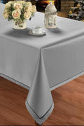 Light Grey/White/Black Tablecloth with Thin Black Hem, Simple Elegant Design, Decorative Table Cover for Everyday Use